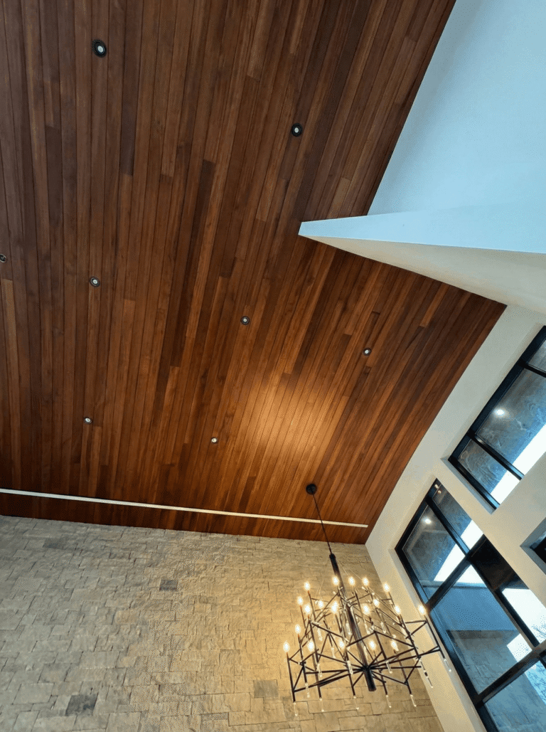 Custom wood ceiling beams at Bacardi corporate headquarters in Bermuda
