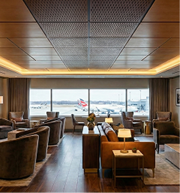 Wood wall and ceiling system in an architectural project