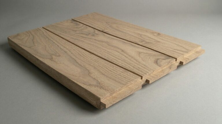 Linear wood ceiling panels with flat-profile blades