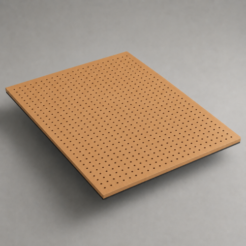 Perforated acoustic wood panel with regular hole pattern