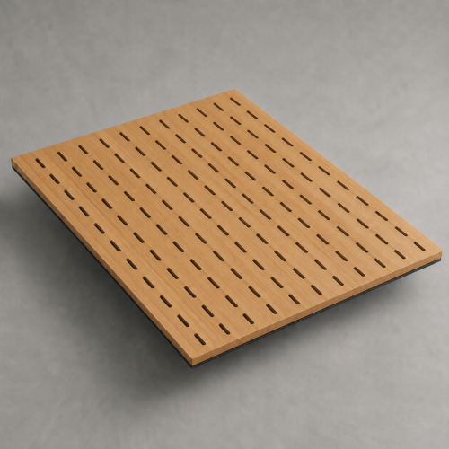 Slotted acoustical wood panel with linear slot pattern